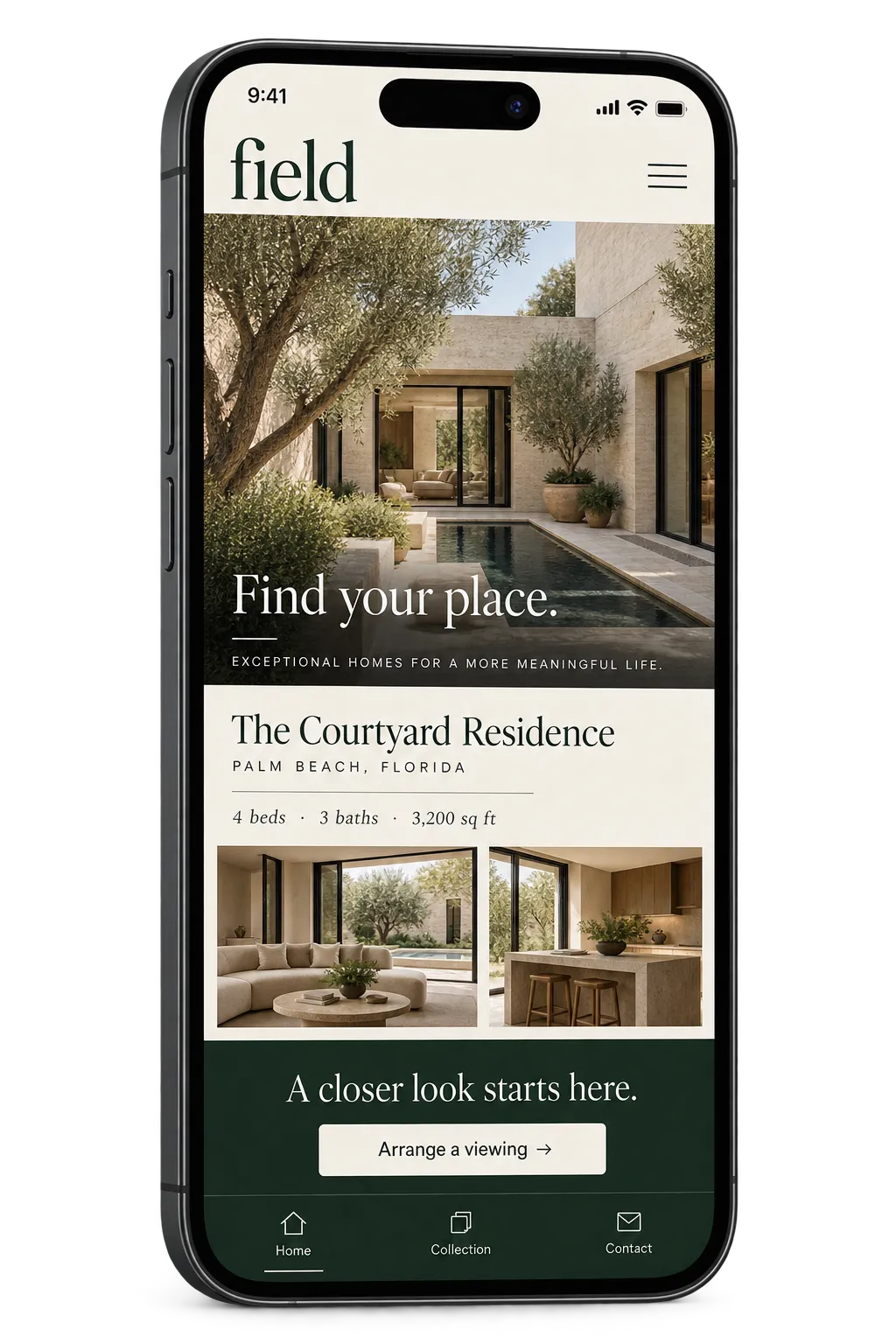 Realistic smartphone render displaying an illustrative industry website