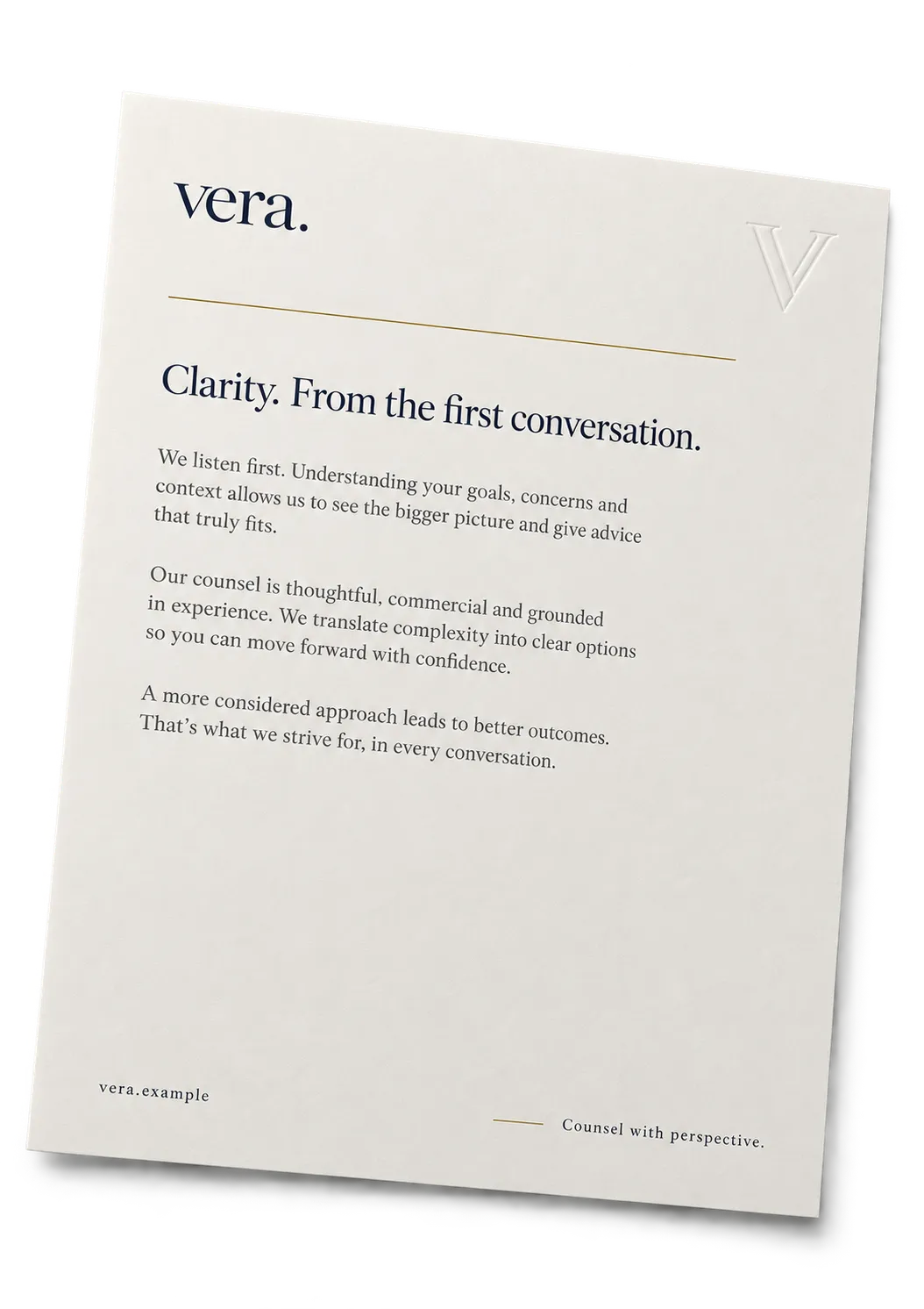 Original VERA concept letterhead with embossed details